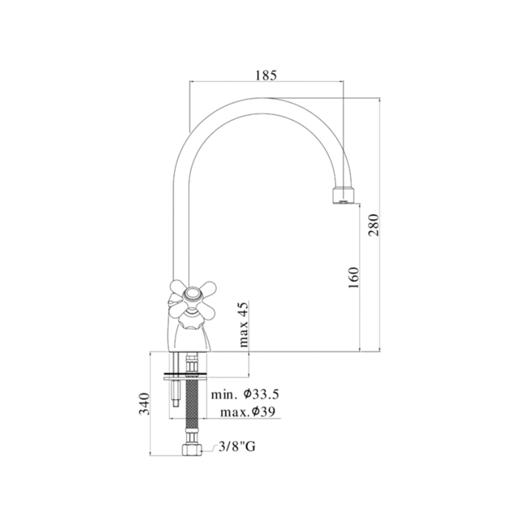 Miscelatore lavello monoforo con canna a ombrello orientabile Paffoni serie Iris - Ramato
