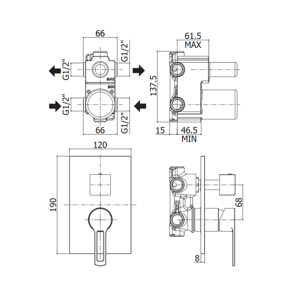 Miscelatore incasso doccia a 2 uscite Paffoni serie West - Cromato