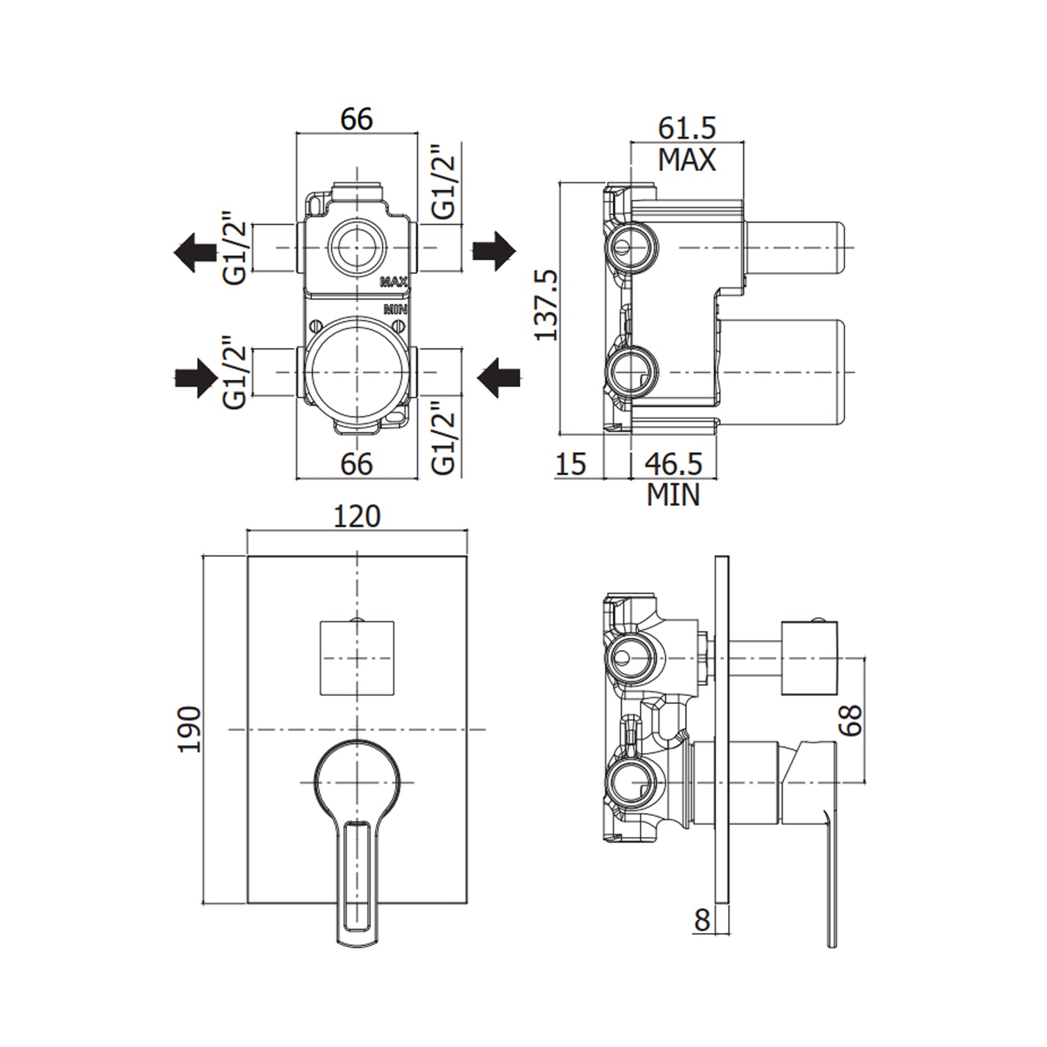 Miscelatore incasso doccia a 2 uscite Paffoni serie West - Cromato