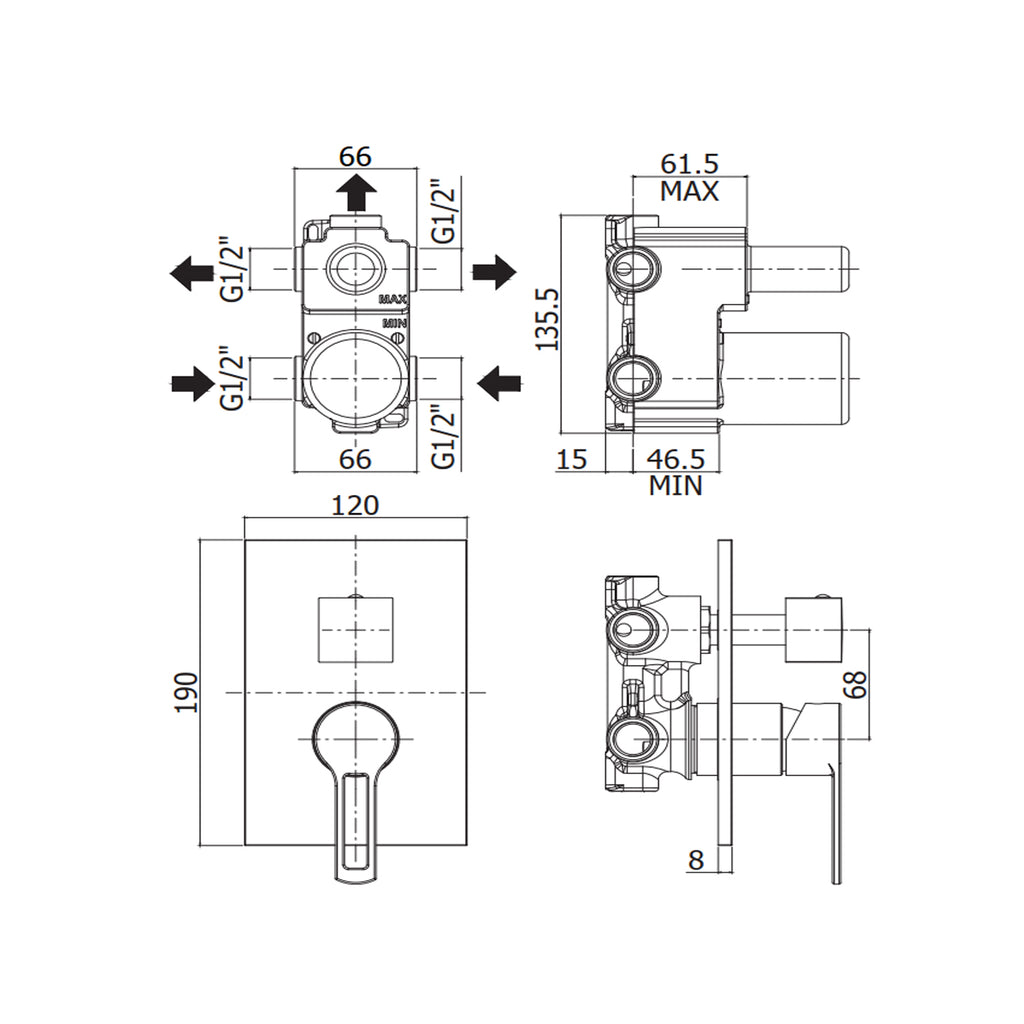 Miscelatore incasso doccia a 3 uscite Paffoni serie West - Cromato
