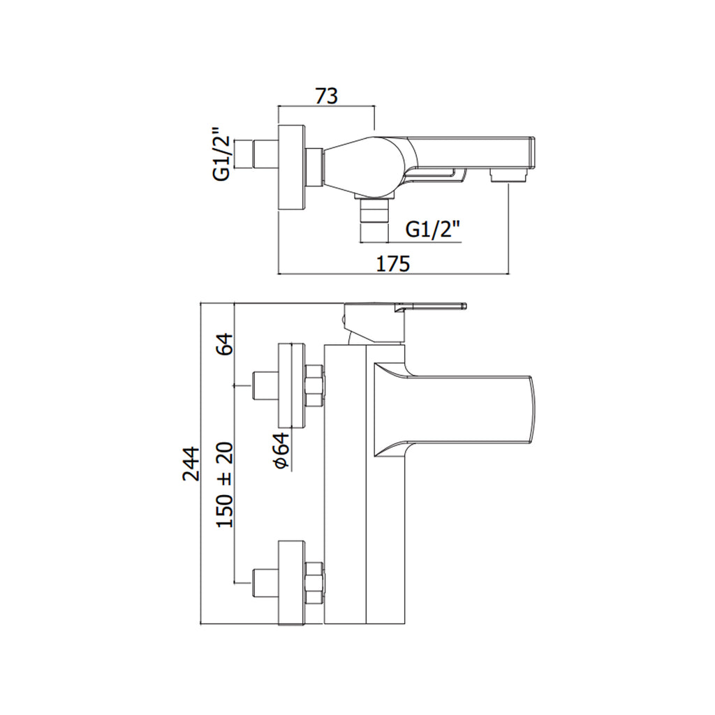 Miscelatore vasca/doccia con supporto a muro snodato Paffoni serie West - Cromato