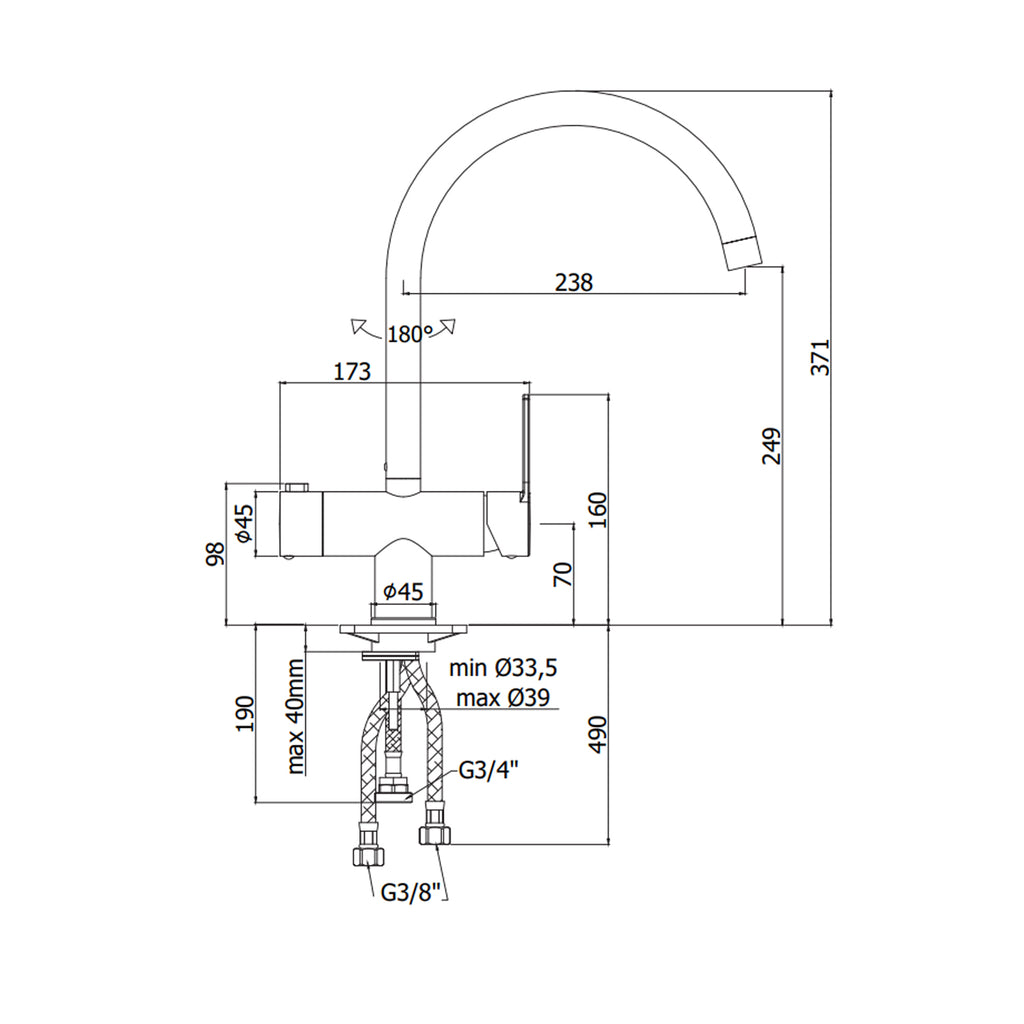 Miscelatore lavello con canna orientabile e attacco lavastoviglie Paffoni serie West - Cromato