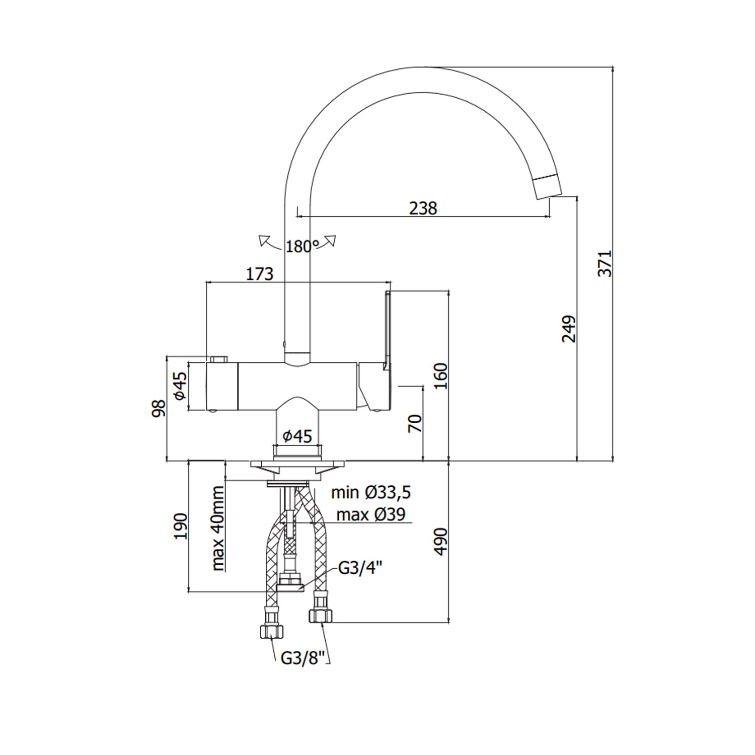 Miscelatore lavello con canna orientabile e attacco lavastoviglie Paffoni serie West - Cromato