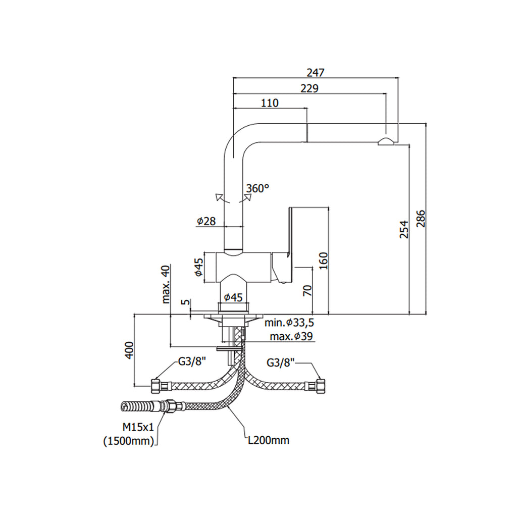 Miscelatore lavello con doccia estraibile Paffoni serie West - Cromato