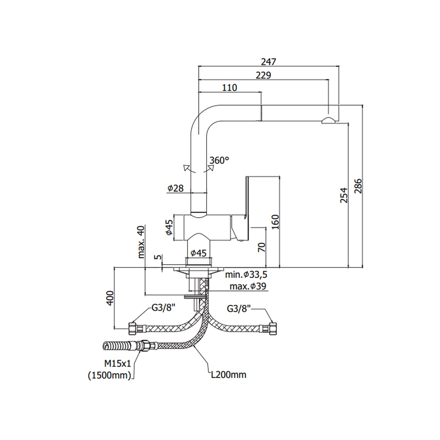 Miscelatore lavello con doccia estraibile Paffoni serie West - Cromato