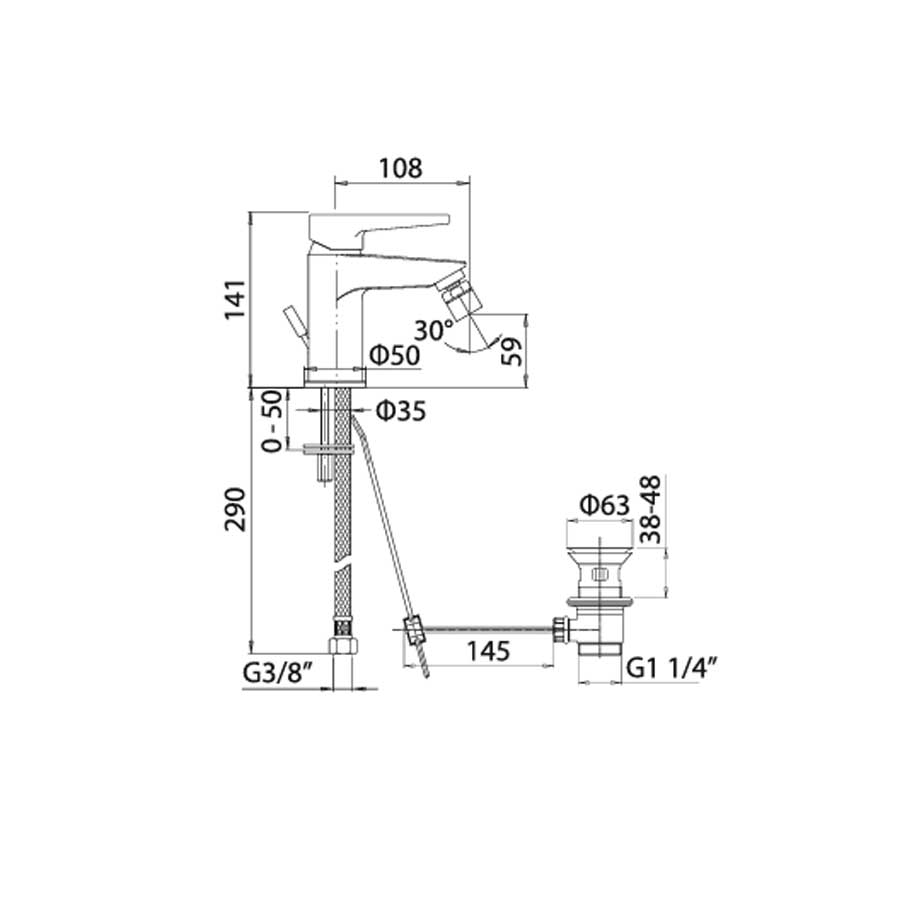 Set di Miscelatori lavabo incasso a parete e Bidet con scarico finitura cromata collezione Spartaco di Mamoli Rubinetterie