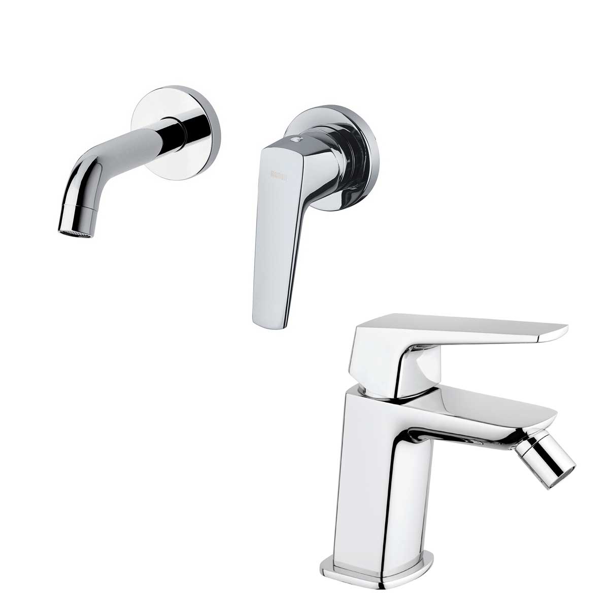 Set di Miscelatori lavabo incasso a parete e Bidet con scarico finitura cromata collezione Spartaco di Mamoli Rubinetterie