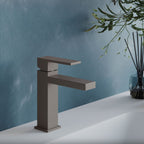 Miscelatore lavabo monocomando RubiFlux Square Mud con piletta di scarico click-clack - Grigio Fango