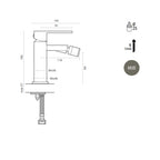 Miscelatore bidet monocomando RubiFlux Square Mud con piletta di scarico click-clack - Grigio Fango