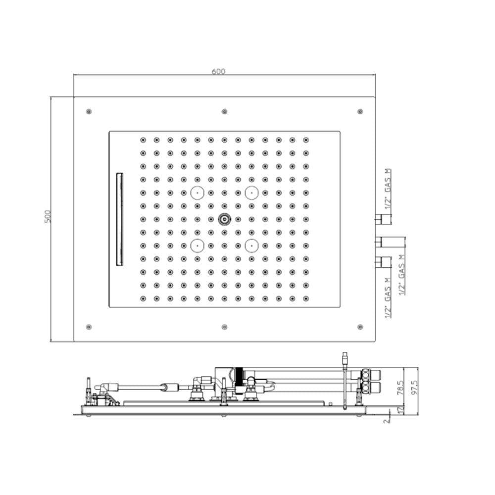 Soffione doccia acciaio inox cromo Bossini Frame Multifunzione 60x50 cm 3 getti