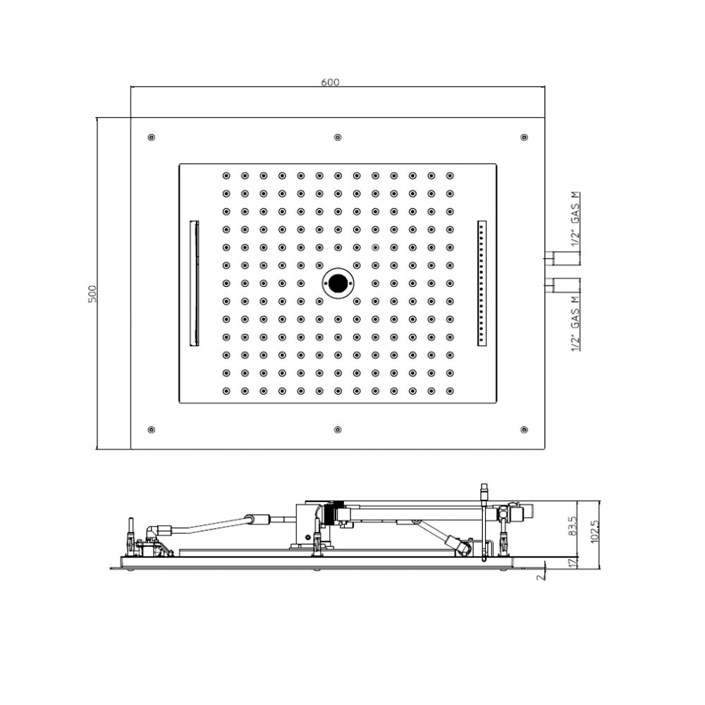 Soffione doccia acciaio inox cromo Bossini Frame Multifunzione 60x50 cm 4 getti