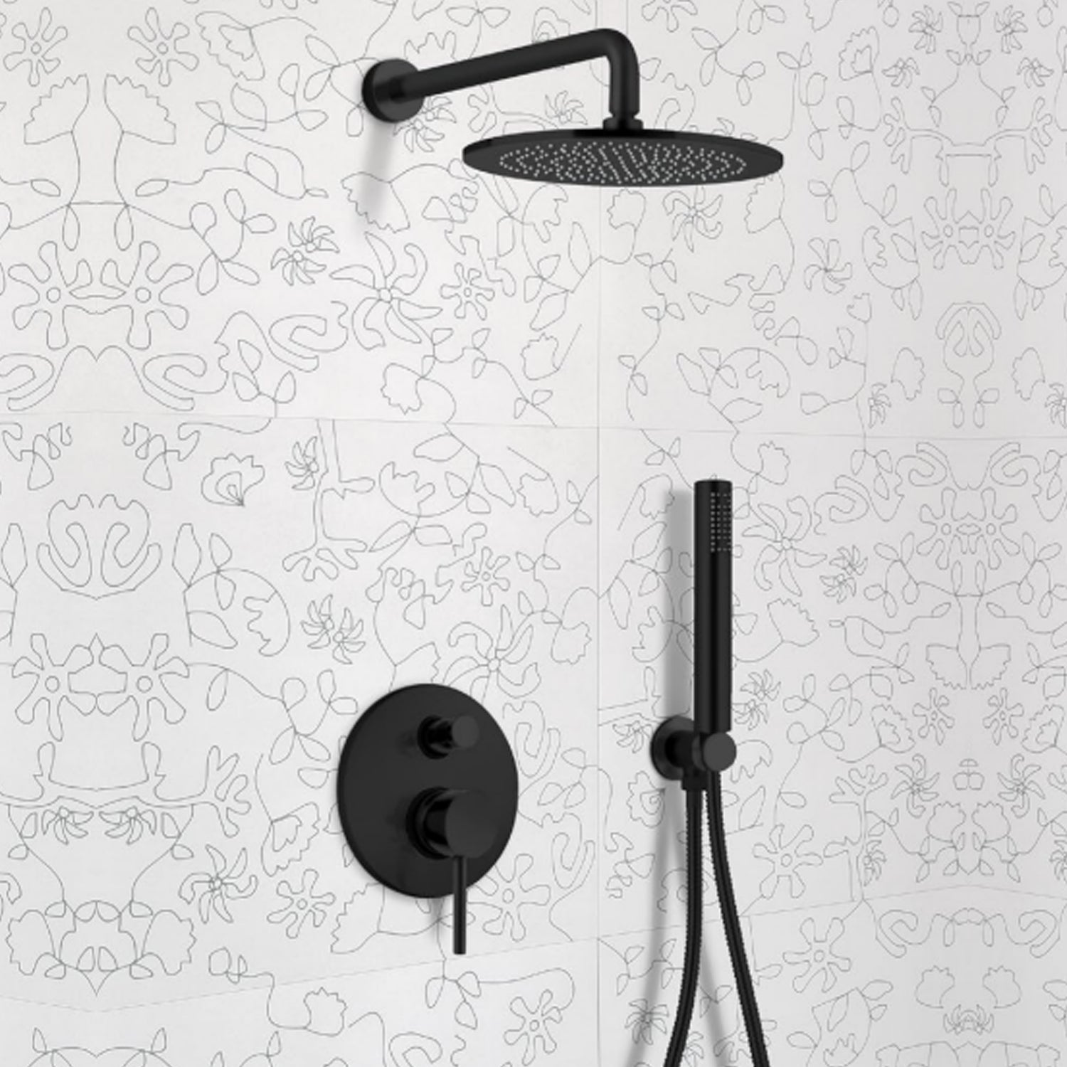 Kit doccia + soffione cilindrico in ottone nero opaco serie minimal Keller Taps