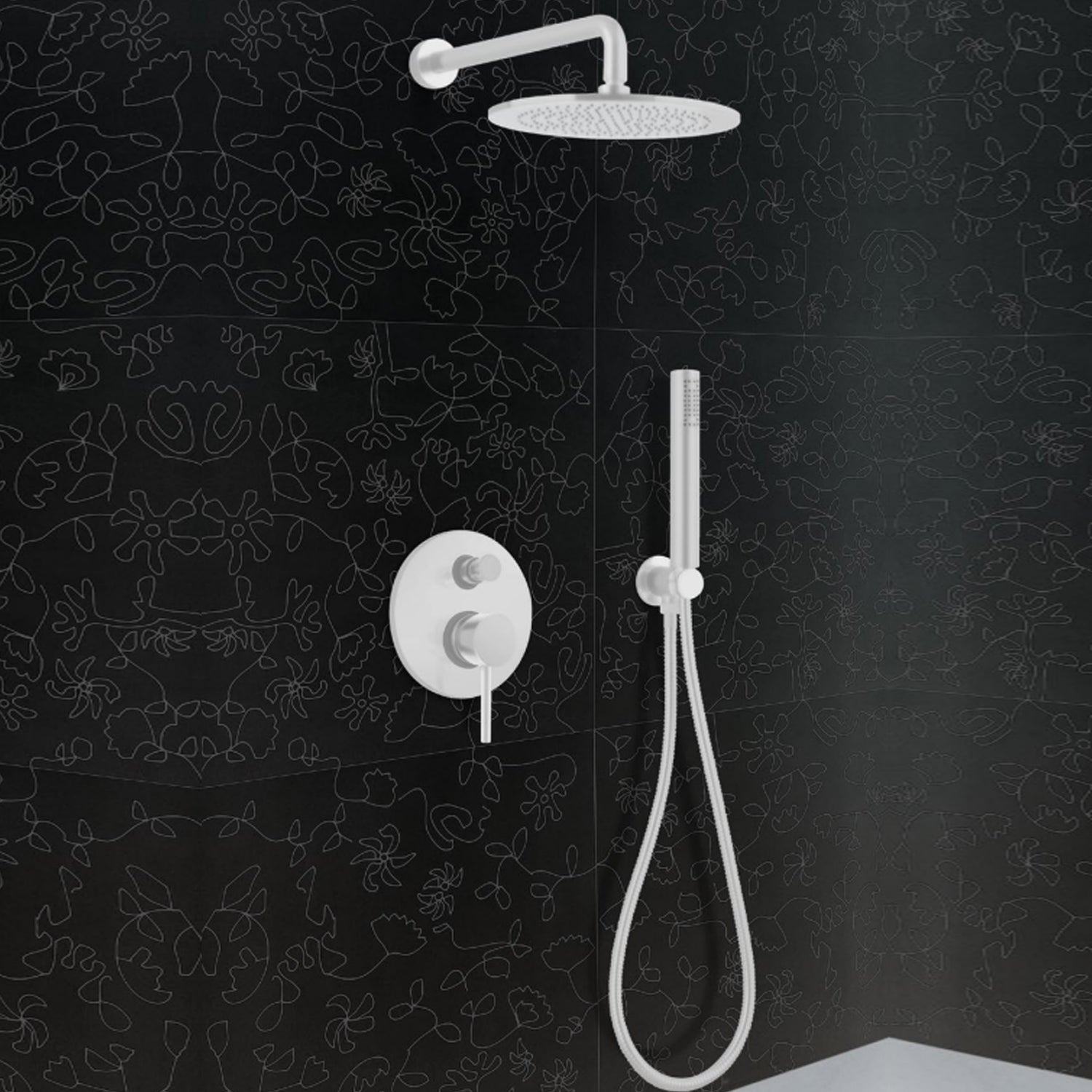Kit doccia + soffione cilindrico in ottone bianco opaco serie minimal Keller Taps