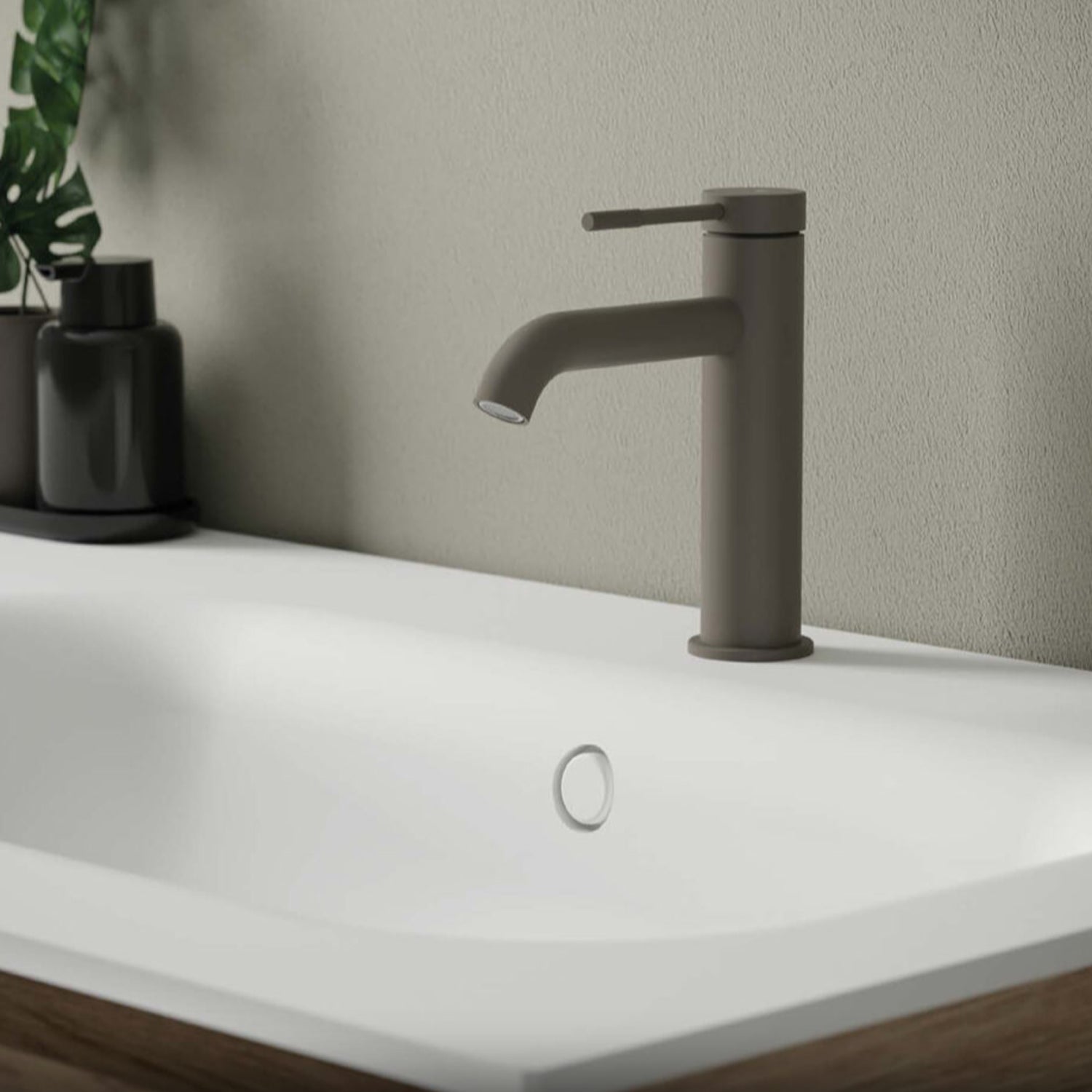 Miscelatore lavabo monocomando RubiFlux York Mud con piletta di scarico click-clack - Grigio Fango