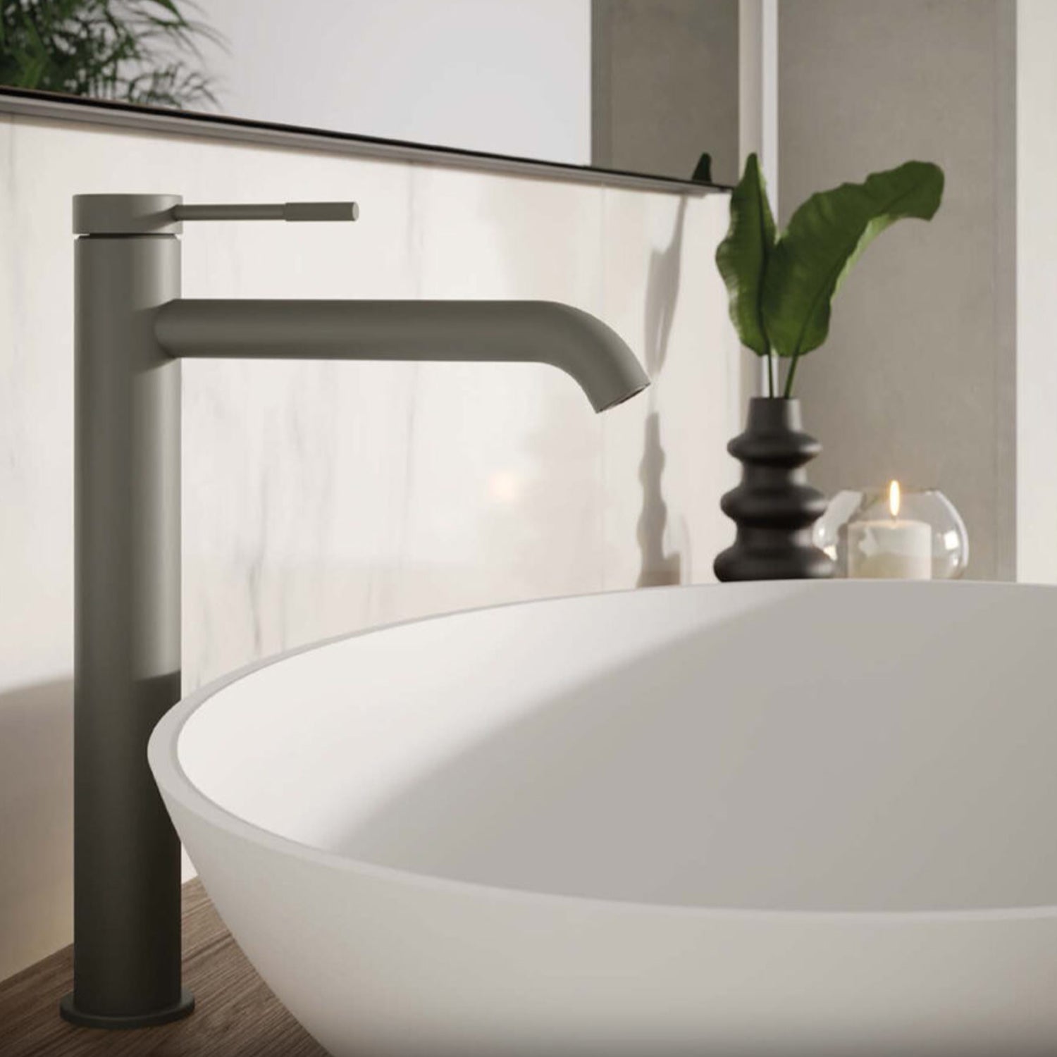 Miscelatore lavabo monocomando alto RubiFlux York Mud con piletta di scarico click-clack - Grigio Fango