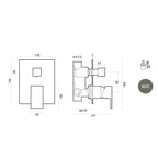 Miscelatore ad incasso quadro per doccia con deviatore 2 vie RubiFlux Square Mud - Grigio Fango