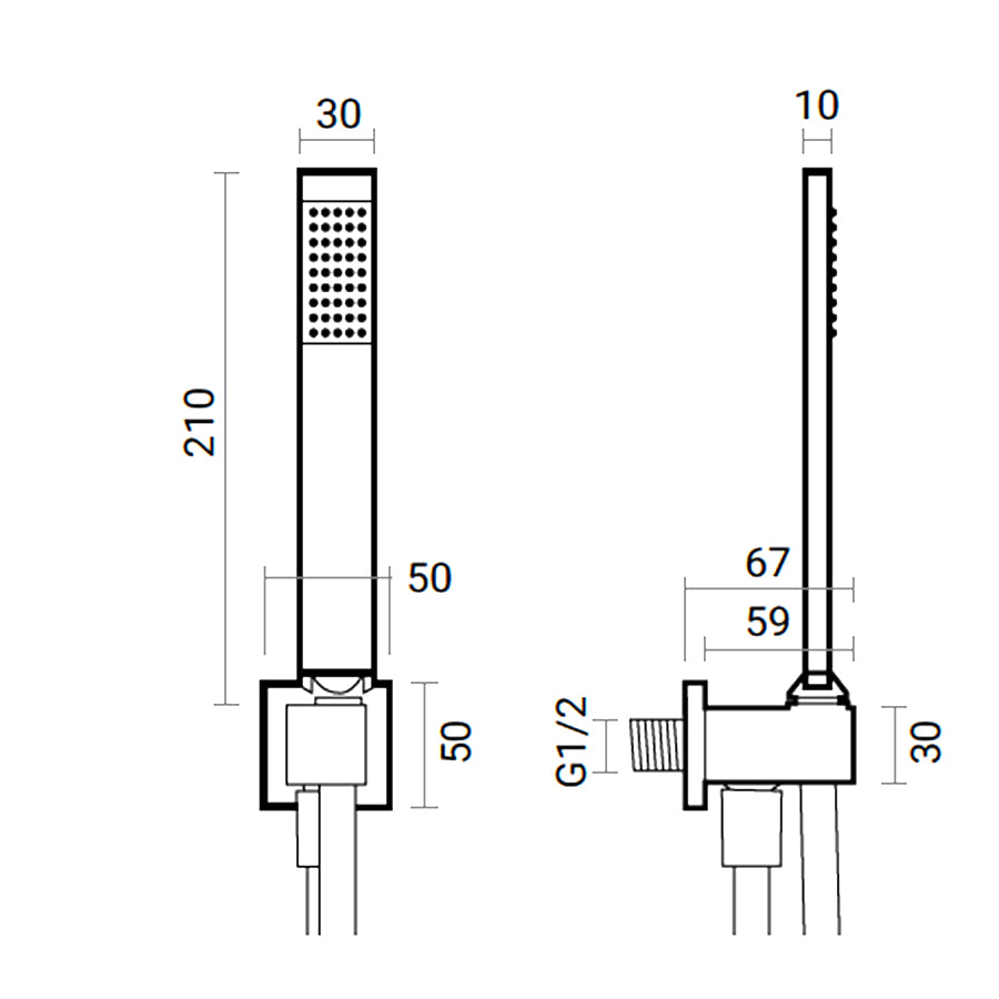 Kit doccia quadrato in ottone RubiFlux Square con supporto e flessibile 150 cm - Grigio Fango