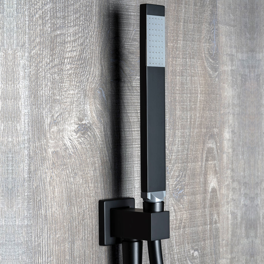 Kit doccia quadrato in ottone RubiFlux Square con supporto e flessibile 150 cm - Grigio Fango