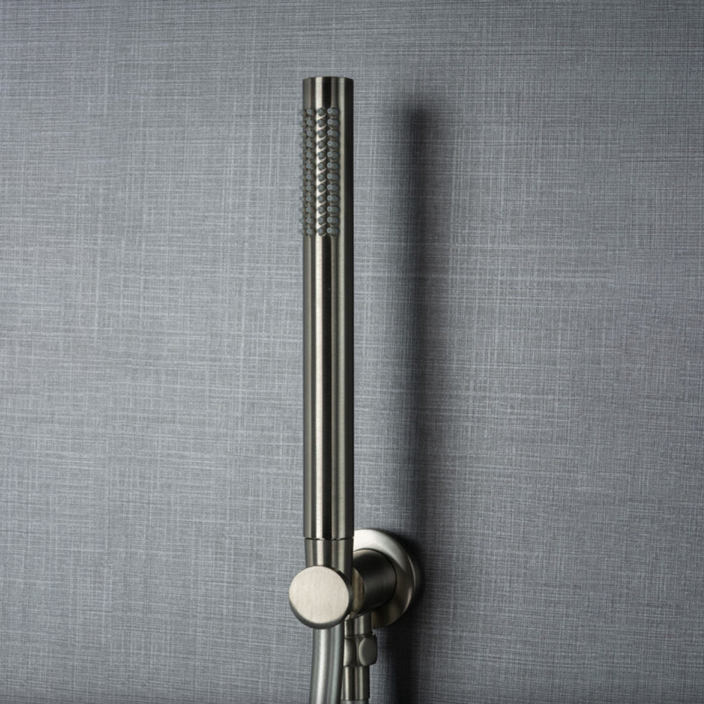 Kit doccia rotondo in ottone RubiFlux Roller con supporto e flessibile 150 cm - Grigio Fango