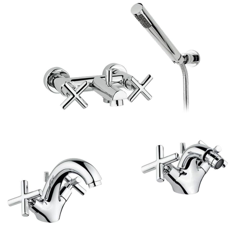 Kit miscelatori lavabo bidet e vasca in ottone cromato collezione Sirio Keller Taps - con kit doccia