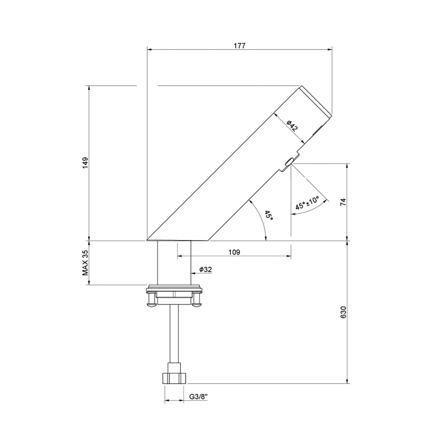 Rubinetto lavabo a fotocellula alimentato a corrente RubiFlux - Nero Matt