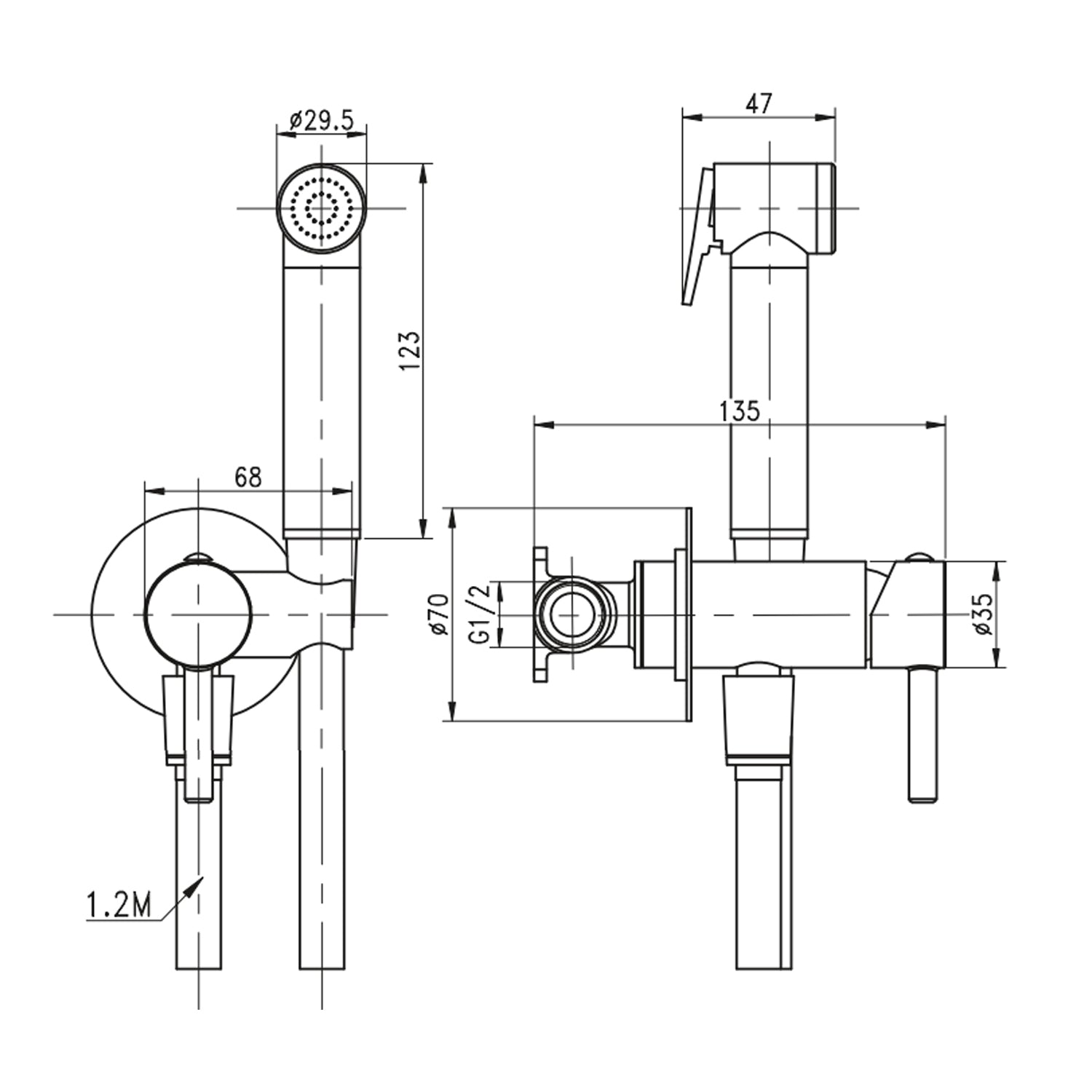 Kit miscelatore a incasso tondo con doccetta Shut-Off e supporto integrato RubiFlux - Cromo
