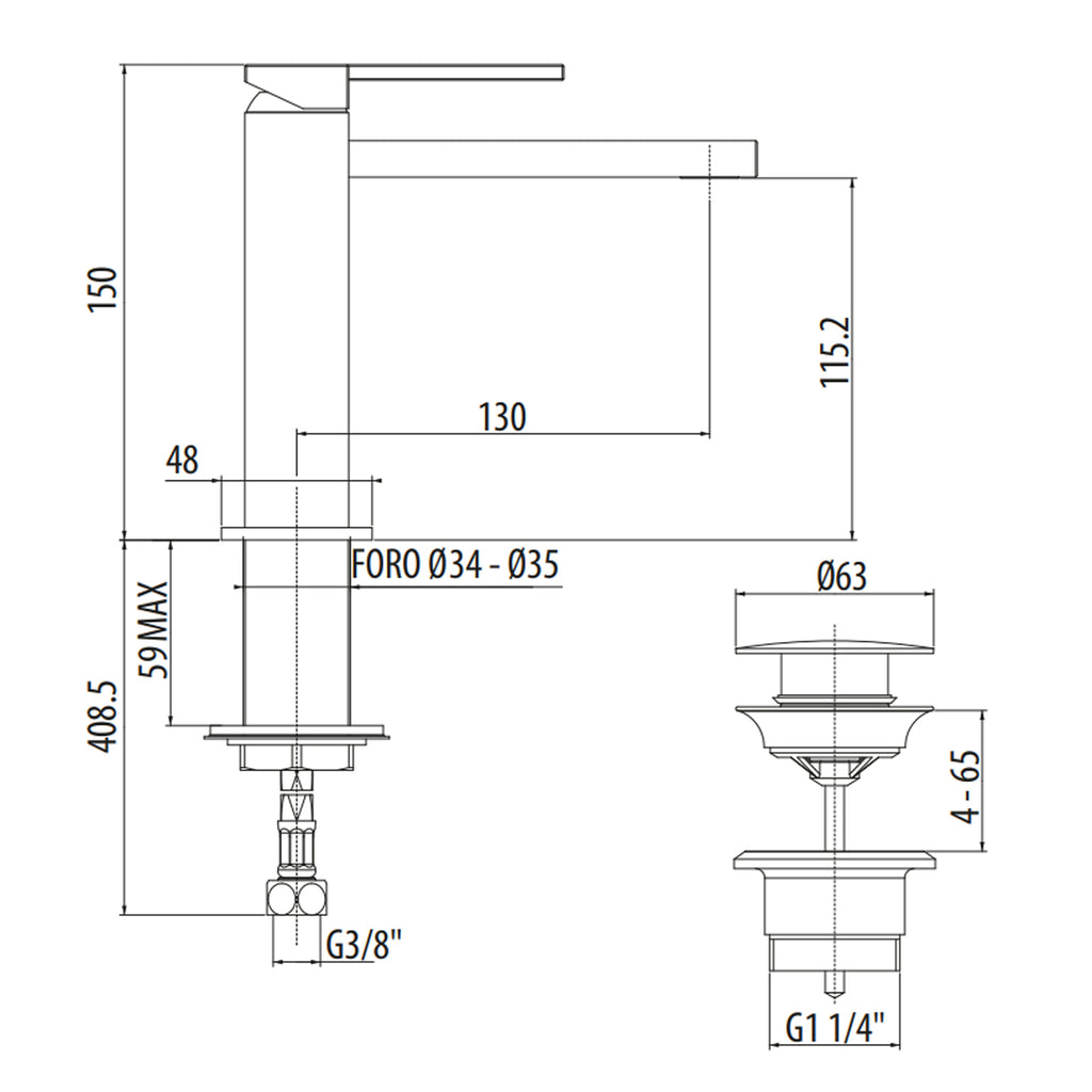 Miscelatore lavabo con piletta click clack modello Color Cube Gattoni
