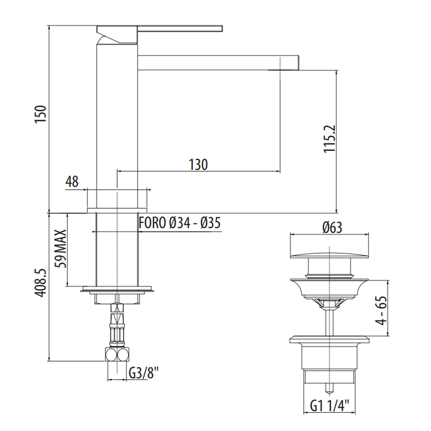 Miscelatore lavabo con piletta click clack modello Color Cube Gattoni