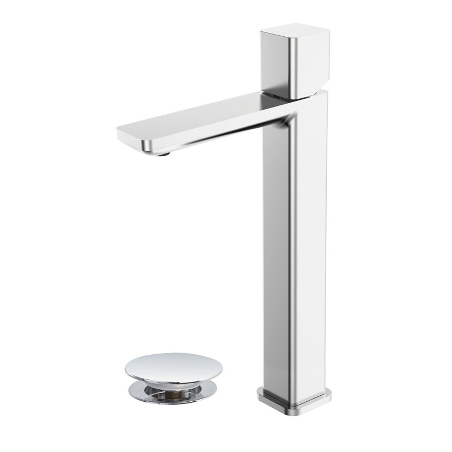 Kit miscelatore lavabo alto + bidet + doccia a una via RubiFlux serie Lilium Modello Grey con piletta clic-clac - Nickel spazzolato