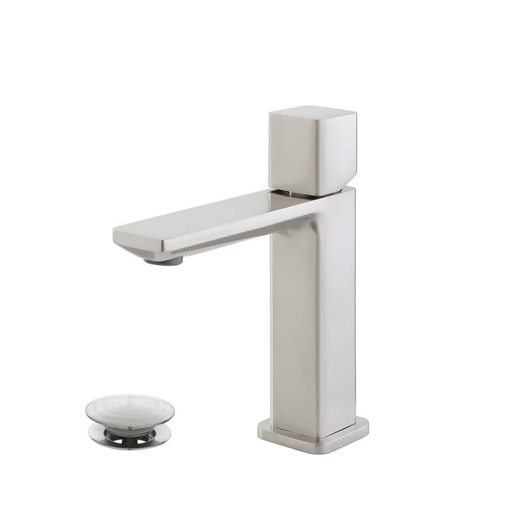 Kit miscelatore lavabo + bidet + doccia a una sola via RubiFlux serie Lilium Modello Grey con piletta clic-clac - Nickel spazzolato