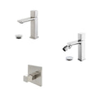 Kit miscelatore lavabo + bidet + doccia a una sola via RubiFlux serie Lilium Modello Grey con piletta clic-clac - Nickel spazzolato