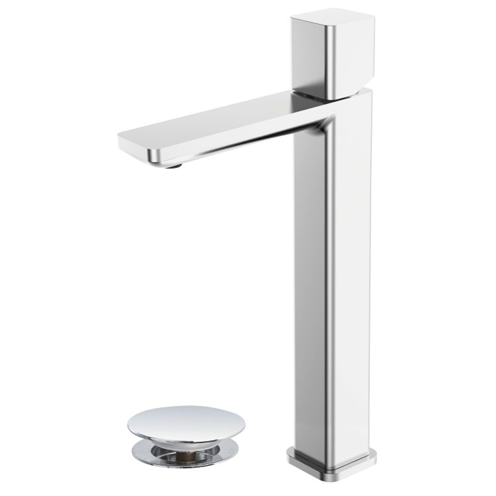 Kit miscelatore lavabo alto + bidet RubiFlux serie Lilium Modello Chrome con piletta clic-clac in acciaio inox - Cromato lucido