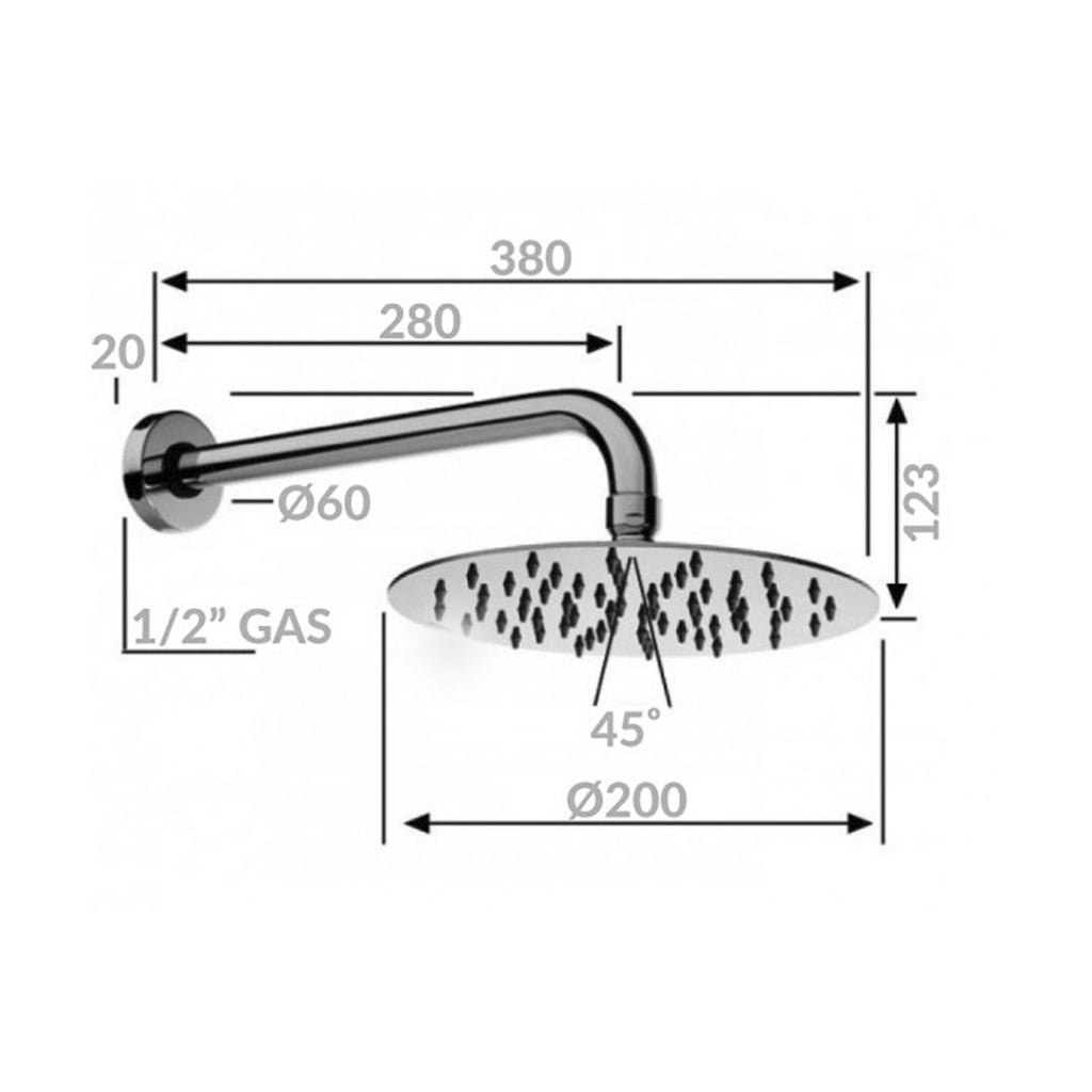 Soffione doccia cromato Bossini Twiggy Inox diametro 200 mm con braccio da 350 mm