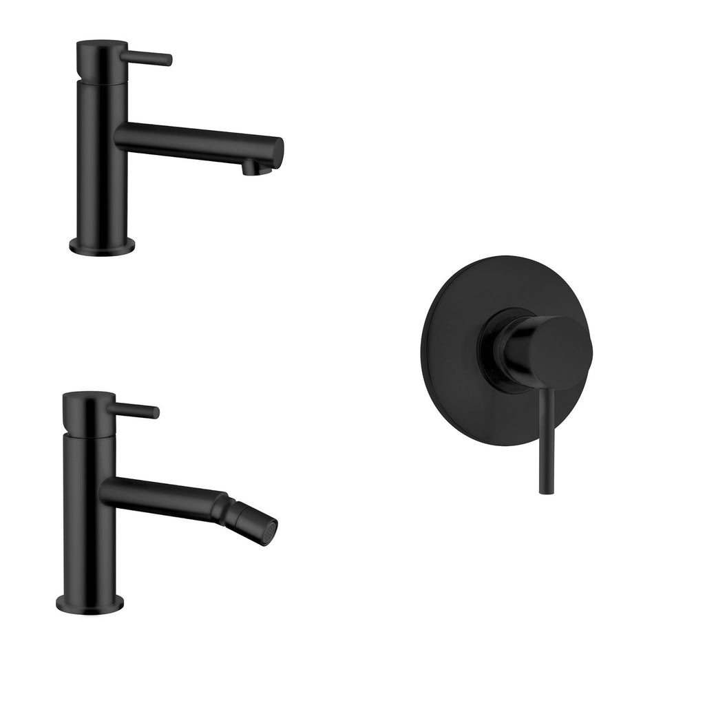Kit miscelatori lavabo+bidet+doccia in ottone nero opaco serie minimal Keller Taps