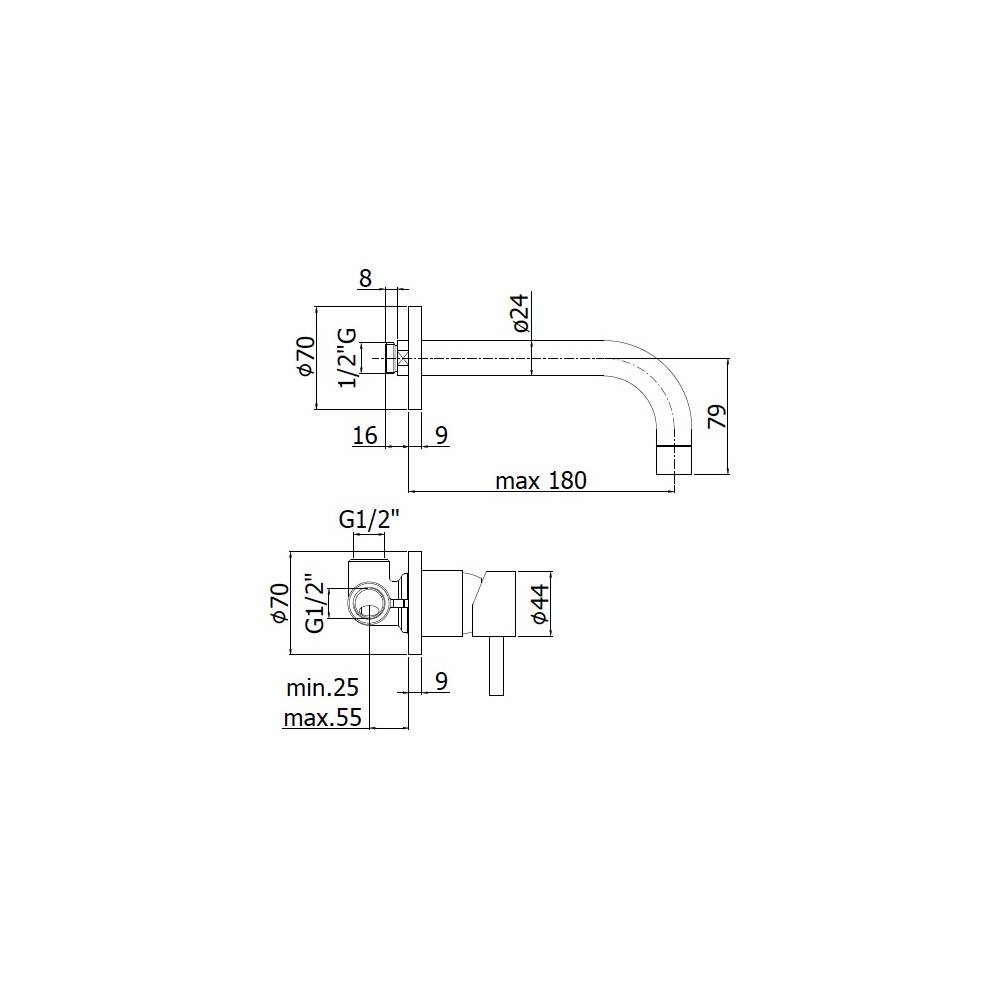 Miscelatore lavabo a parete serie Stick modello SK006ST70 steel looking Paffoni