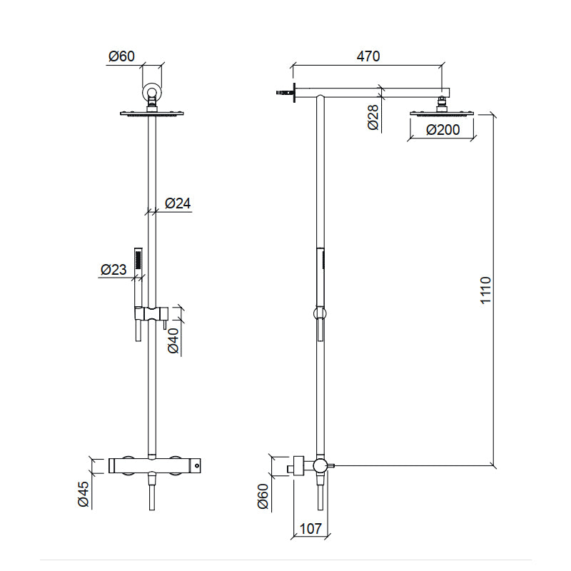 Colonna doccia in acciaio Inox 316L con deviatore modello Wellness di Tubico finitura satinata