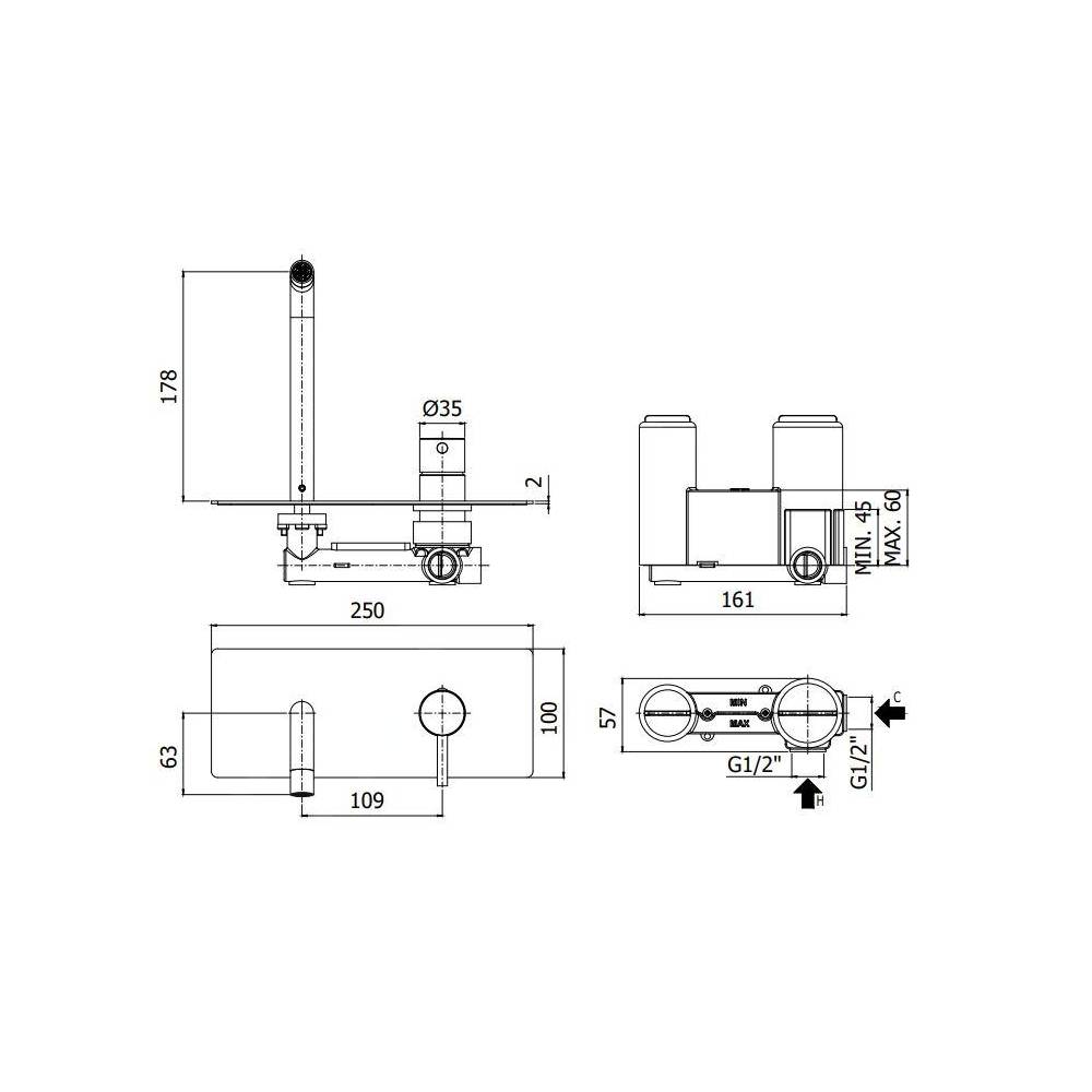 Miscelatore ad incasso per lavabo serie Stick modello SK105ST con corpo incasso steel lookig Paffoni
