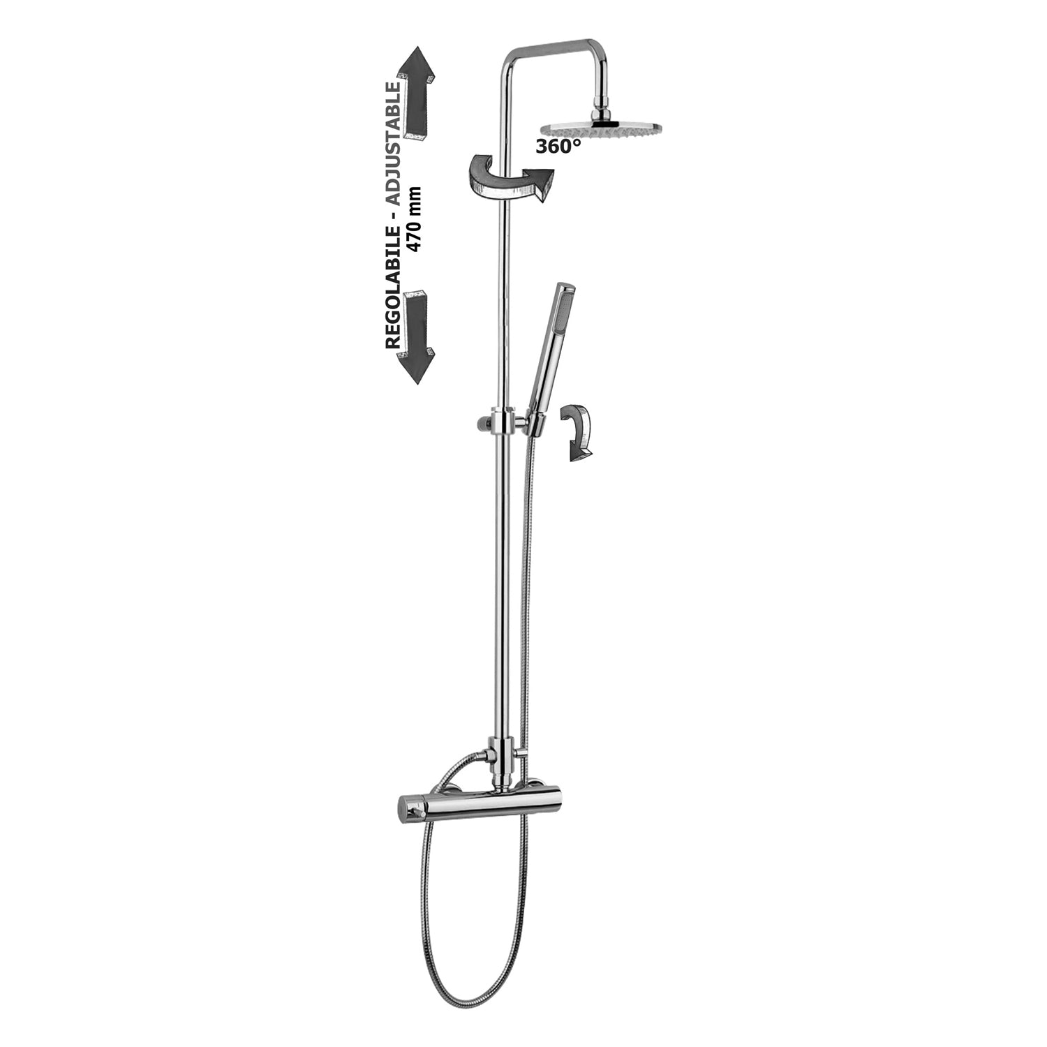 Colonna regolabile Easy Plus con doccia birillo in ABS Paffoni - Cromato