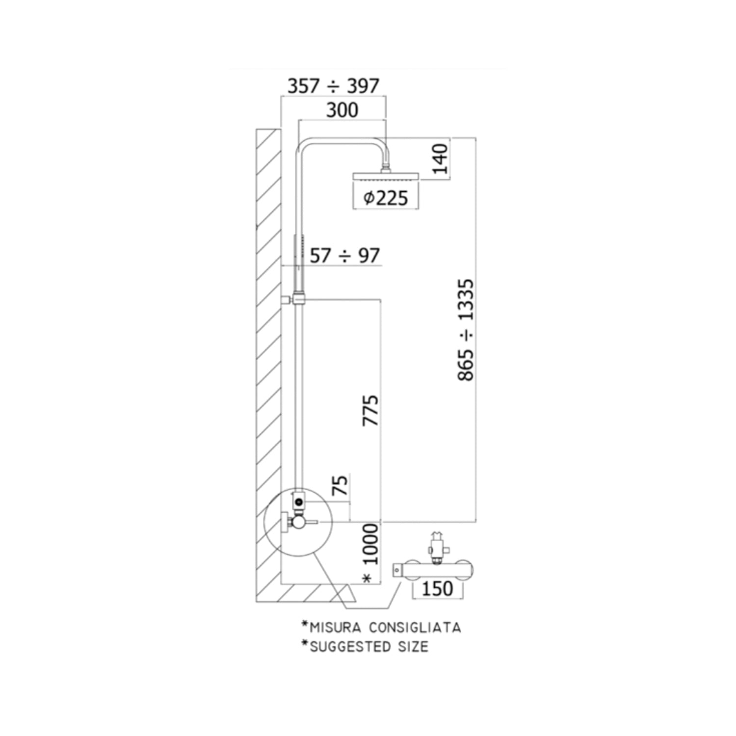 Colonna regolabile Easy Plus con doccia birillo in ABS Paffoni - Cromato