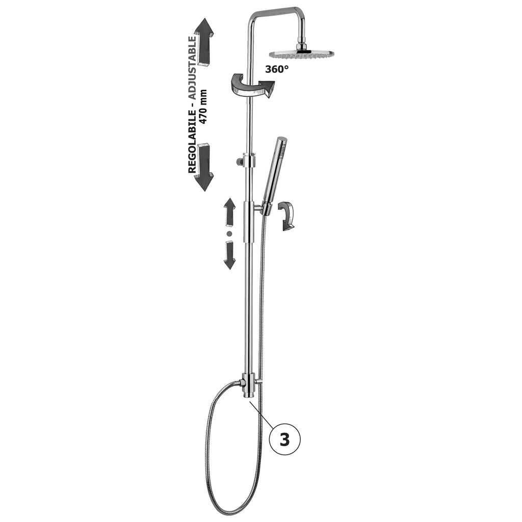 Colonna doccia regolabile Master plus completa di doccia Birillo in ABS Paffoni - Cromato