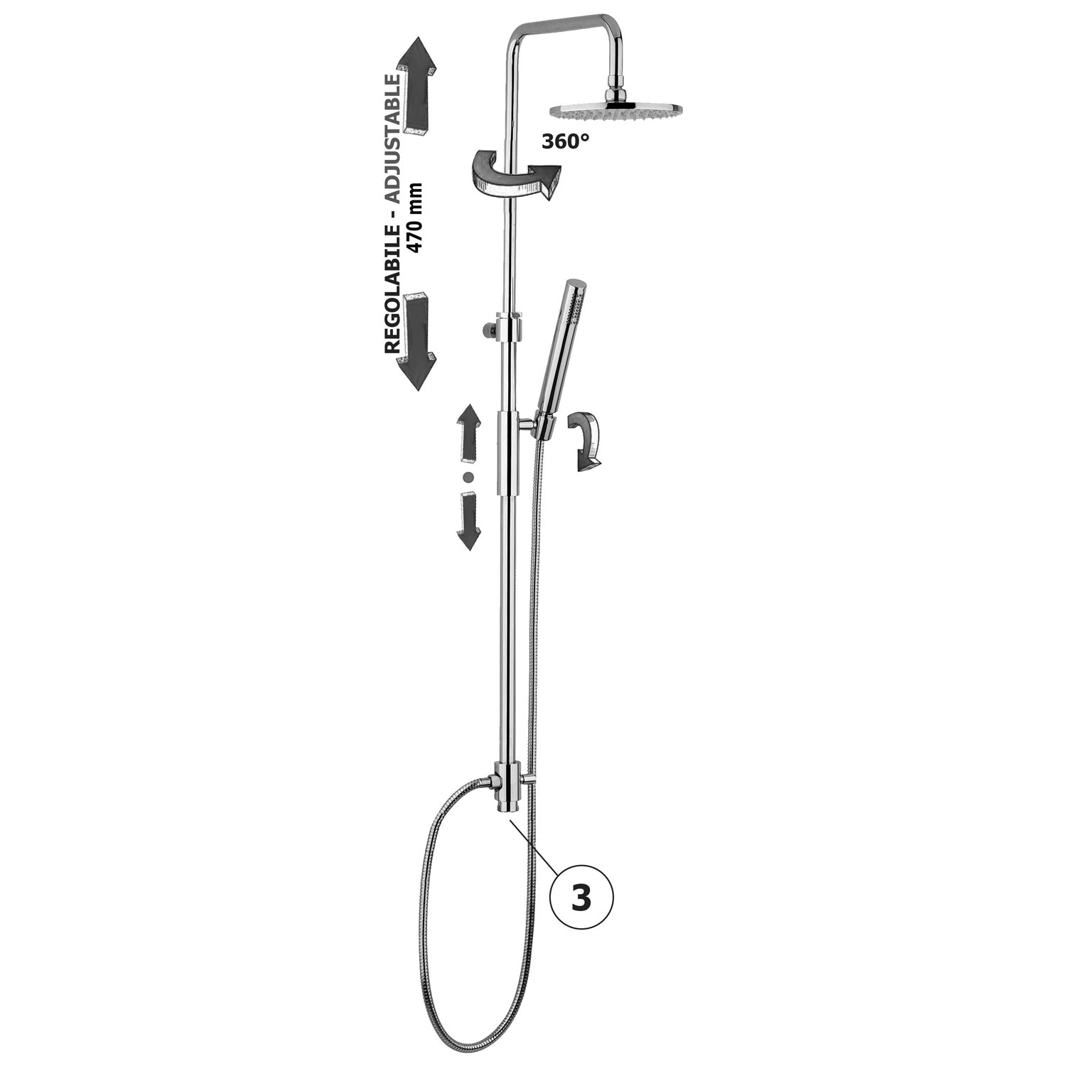 Colonna doccia regolabile Master plus completa di doccia Birillo in ABS Paffoni - Cromato