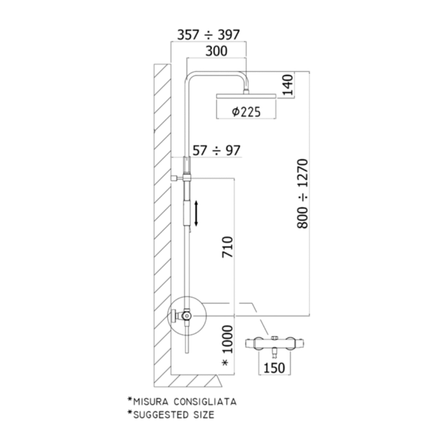 Colonna doccia regolabile Birillo con soffione Master Paffoni - Steel Looking