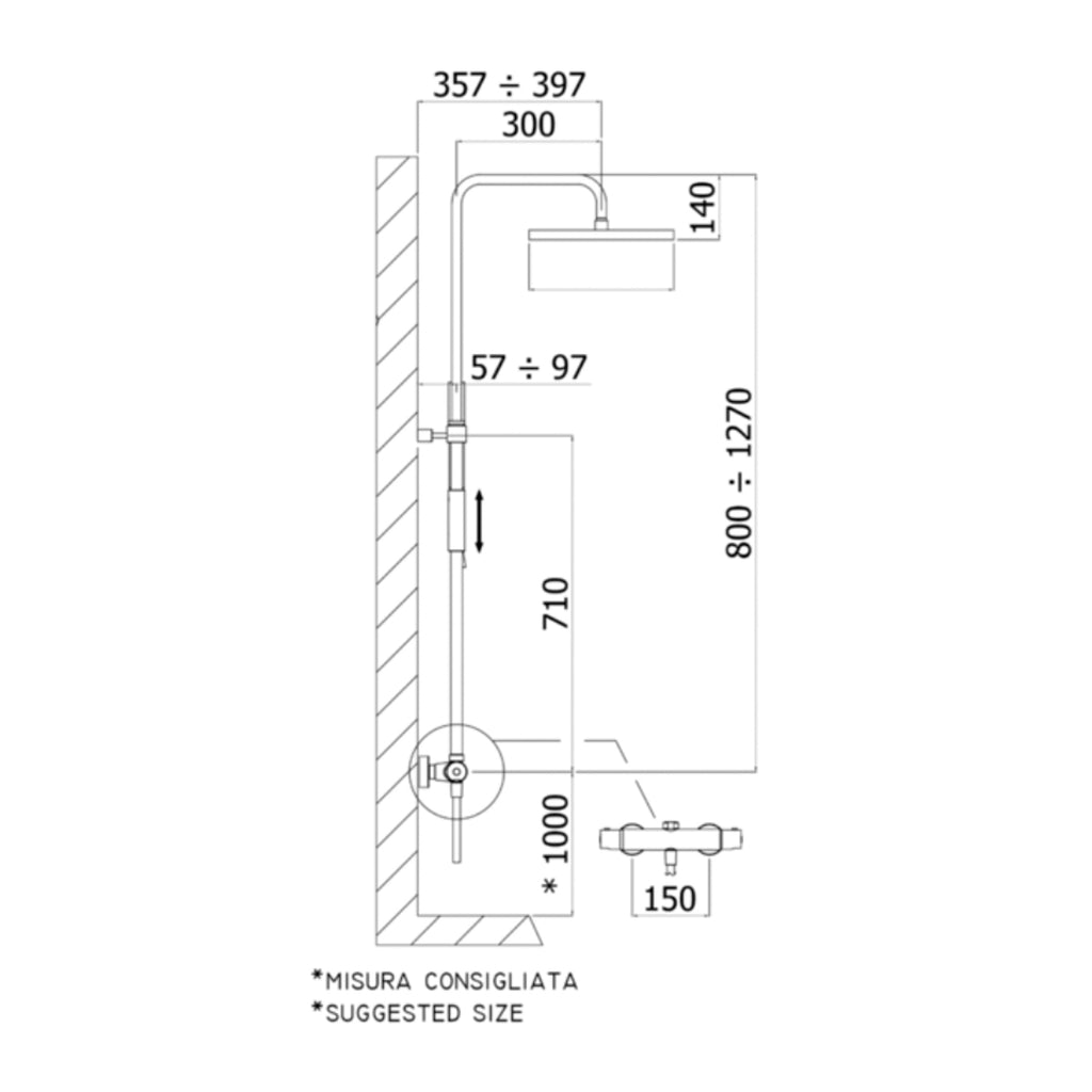 Colonna doccia regolabile Mini Birillo con soffione Master King