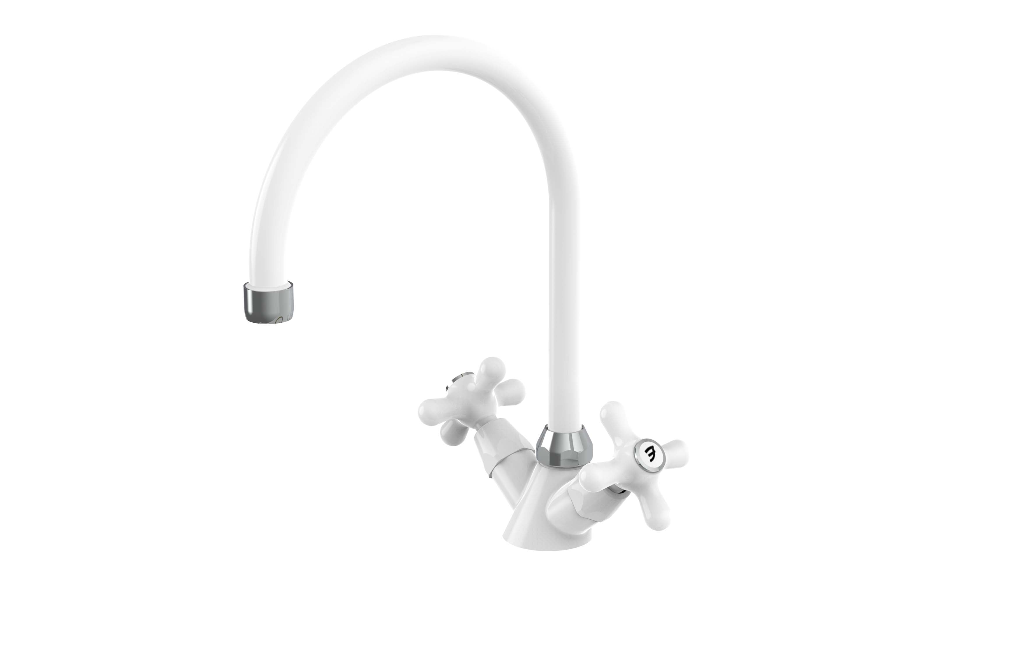 Miscelatore lavello monoforo con canna a ombrello orientabile Paffoni serie Iris - Cromo/Bianco