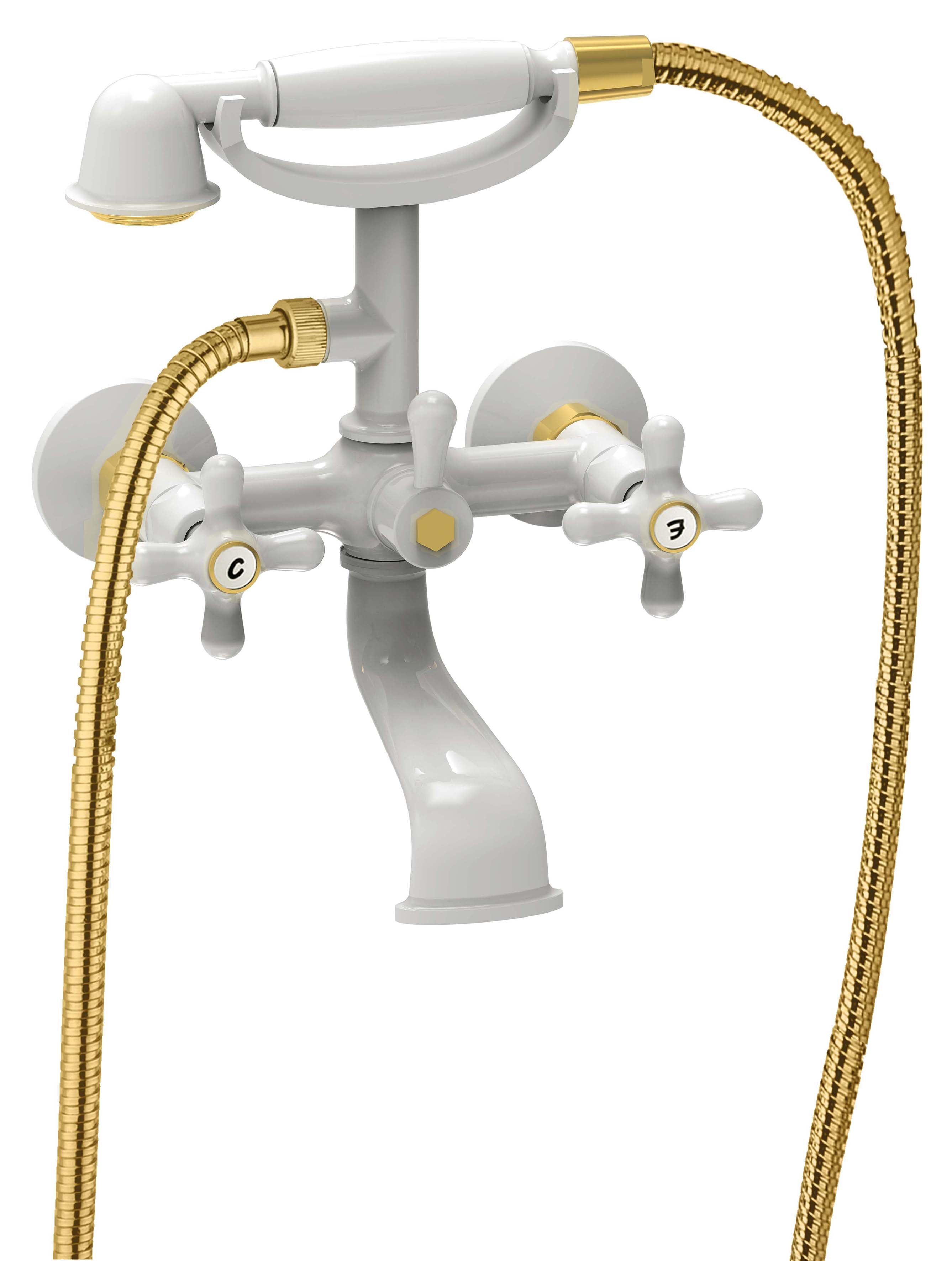 Gruppo vasca/doccia lusso con deviatore Paffoni serie Iris con flessibile 1000 mm - Bianco/Gold