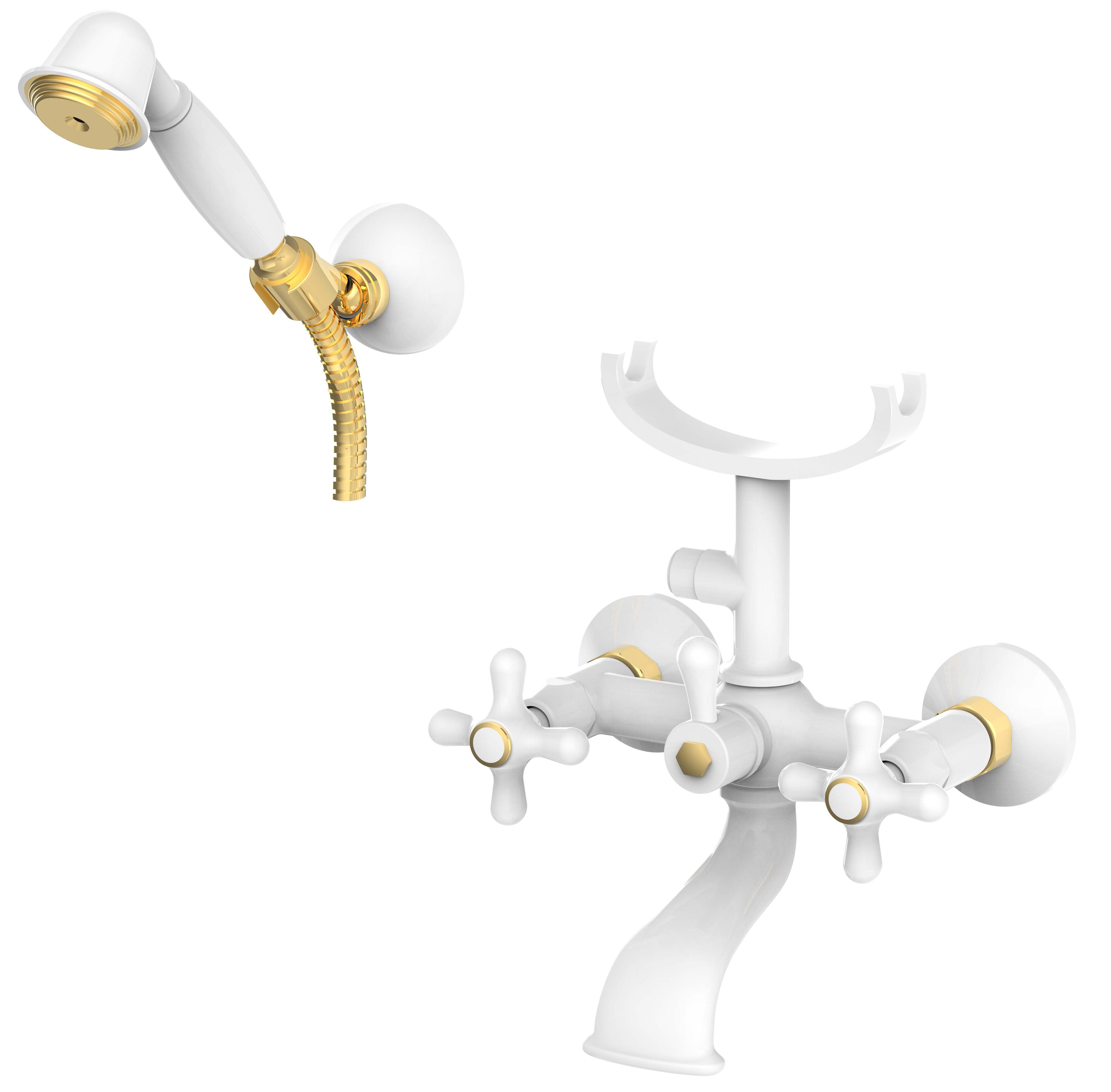 Gruppo vasca/doccia lusso con deviatore Paffoni serie Iris con flessibile 1500 mm - Bianco/Gold