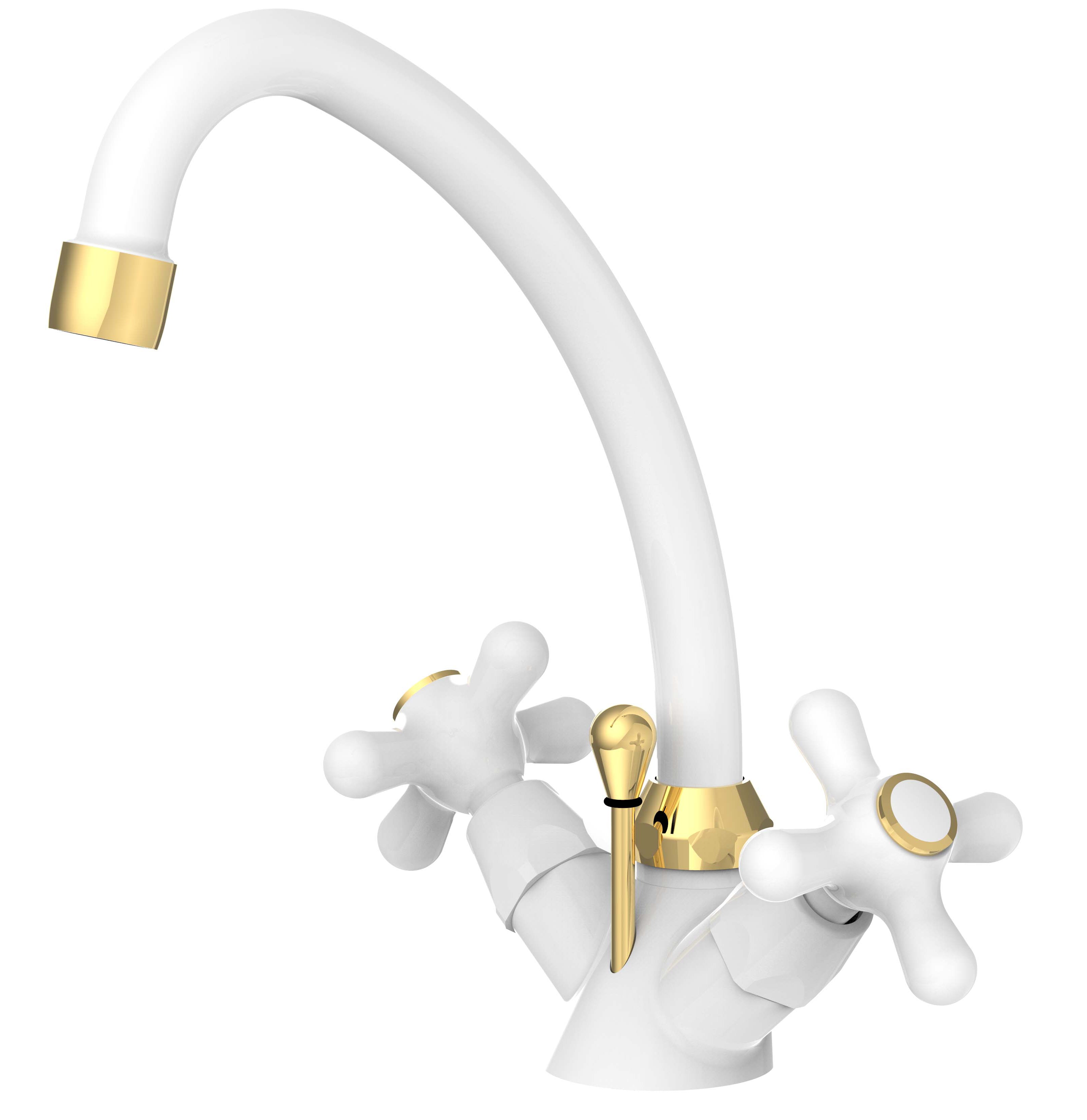 Monoforo lavabo con canna orientabile e scarico automatico Paffoni serie Iris - Bianco/Gold