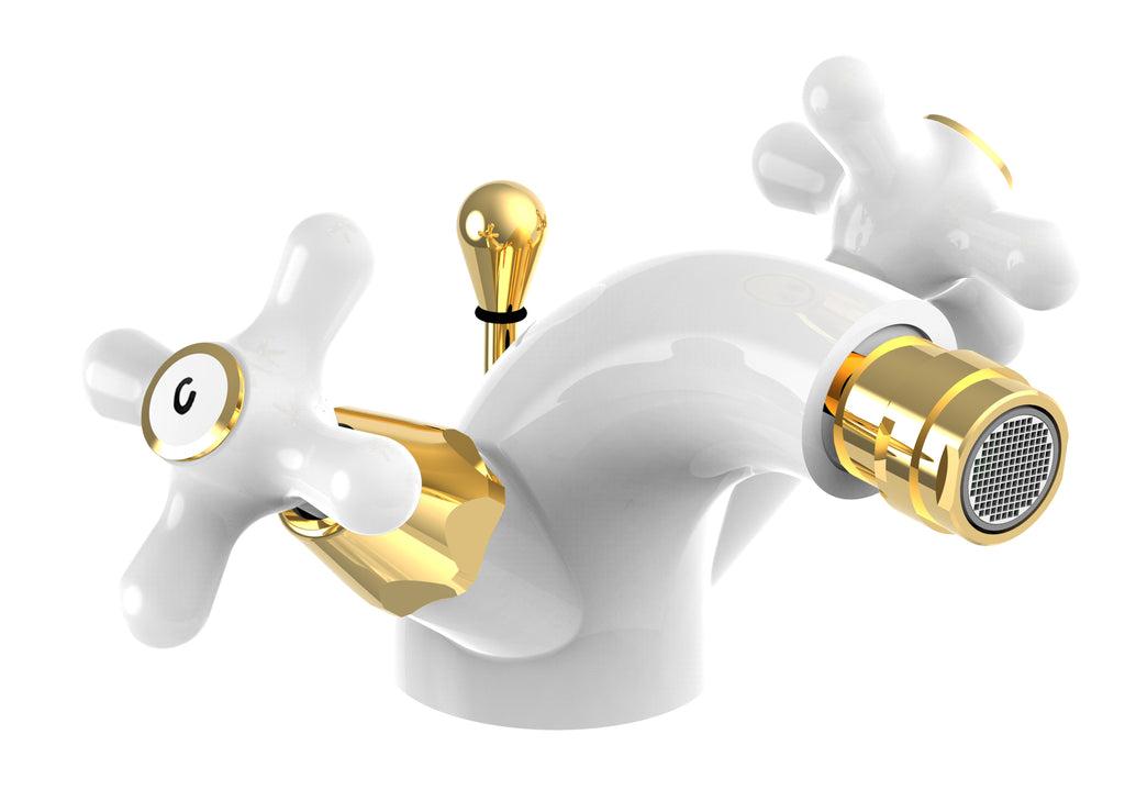 Monoforo bidet con scarico automatico Paffoni serie Iris - Bianco/Gold