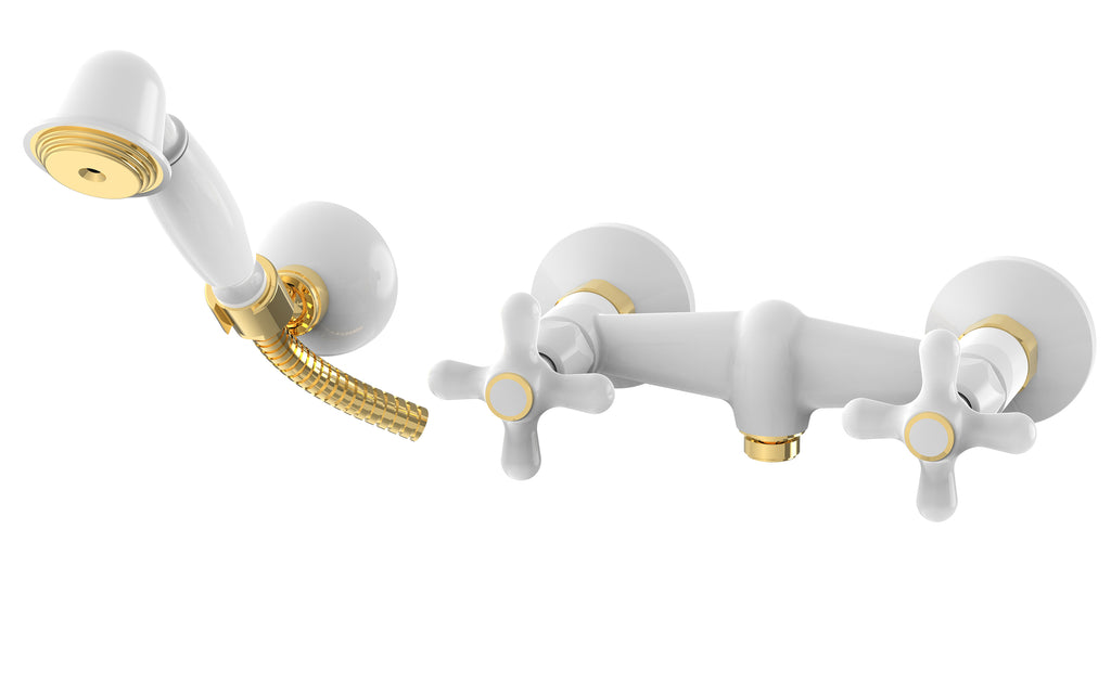 Gruppo doccia esterno con doccetta Paffoni serie Iris - Bianco/Gold