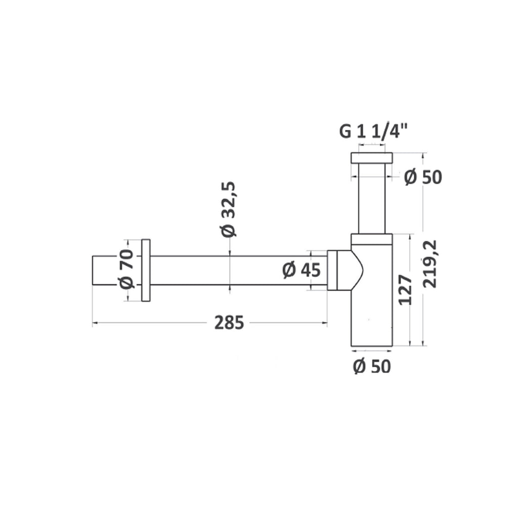 Sifone minimale tondo serie TriaSix in acciaio 316 spazzolato